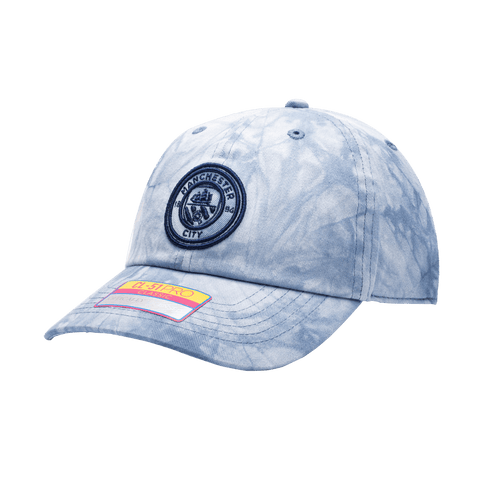 Manchester City Bloom Classic Adjustable in unstructured low crown, curved peak brim, and adjustable flip buckle closure, in Light Blue