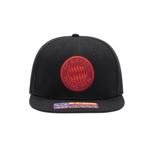 Bayern Munich Club Ink Snapback with high crown, flat peak brim, and snapback closure, in Black