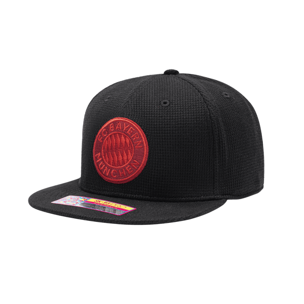 Bayern Munich Club Ink Snapback with high crown, flat peak brim, and snapback closure, in Black