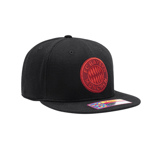 Bayern Munich Club Ink Snapback with high crown, flat peak brim, and snapback closure, in Black