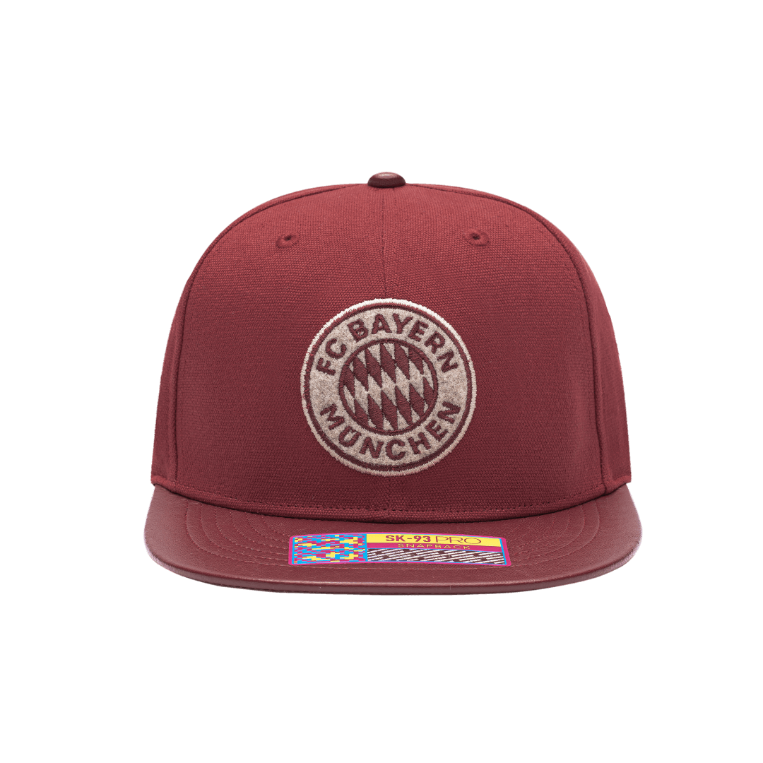 Bayern Munich Swatch Snapback with high crown, flat peak brim, and snapback closure, in Dark Red