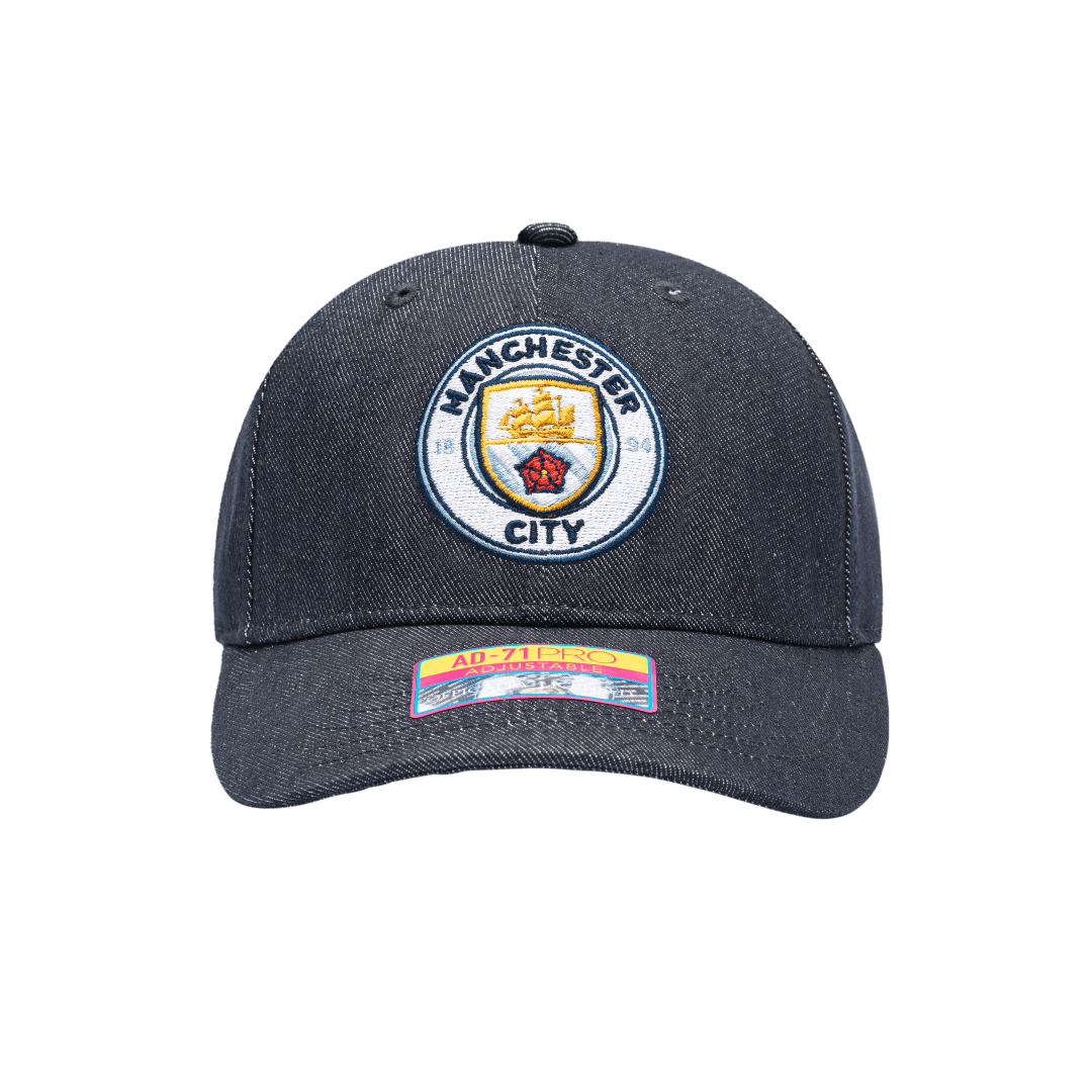 Manchester City 541 Adjustable with high crown, curved peak brim, and adjustable buckle strap closure, in Navy