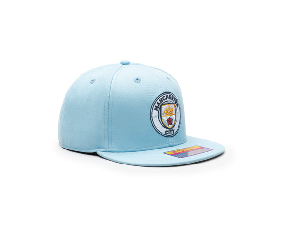 Manchester City Dawn Snapback hat with high crown, flat peak brim, and adjustable snapback closure.